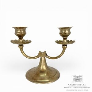 2 arm Brass candelabra Indian Etched Florals Scalloped Edges